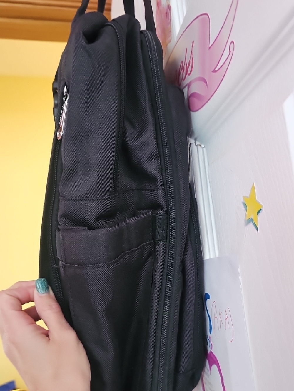 Backpack Baby Bag Black Quilted Travel Backpack with Tan Accents - Picture 5 of 13